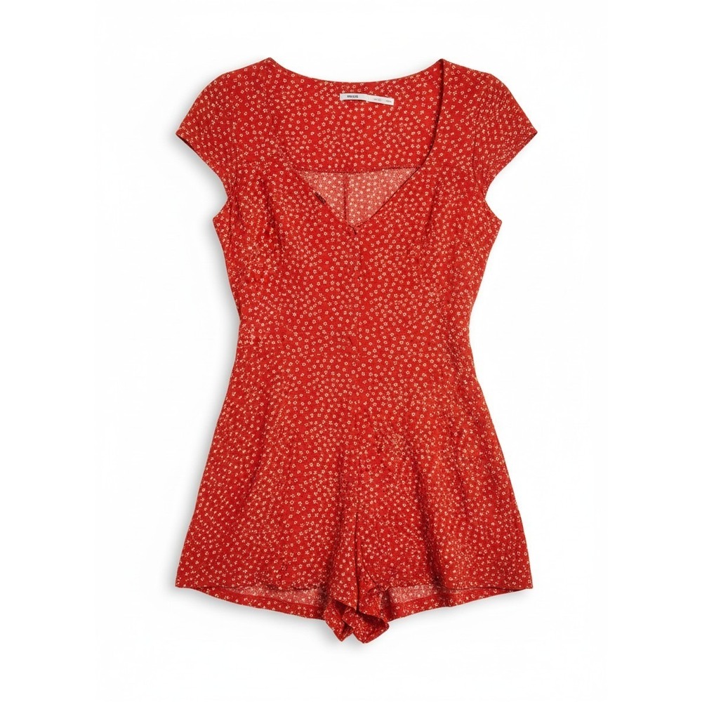 Kimchi Blue Red Floral Button Front V-Neck, Size 4 Romper, Urban Outfitters